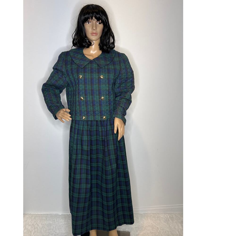 Vintage Cullinane Quilted Plaid Jacket & Skirt Set preppy Made in USA medium - Picture 12 of 14